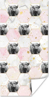 Produktbild von MuchoWow® Poster Schottischer Highlander - Muster - Gold 60x120 cm - Wandschmuck