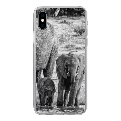 Produktbild von MuchoWow® Handyhülle Schutzhülle Hülle für iPhone Xs Elefant - Wasser - Tiere - Schwarz - Weiß Silikon Softcase Handy Hülle - Handytasche