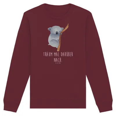 Produktbild von Mr. & Mrs. Panda Rundhals Pullover Koalabär Größe XL - Burgundy - Geschenk, Träumen, Sweater, Pulli, Koala, Lustige Sprüche, Baumwoll, schlafen, Bär, Bio, Sweatshirt