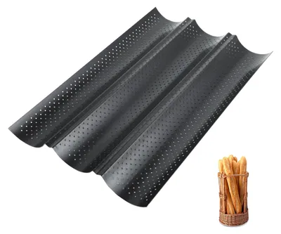 Baguette-Backform 38x25 cm, Antihaft, für 3 Baguettes, Schwarz