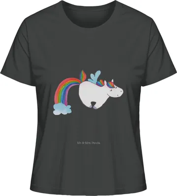 Produktbild von Mr. & Mrs. Panda Damen Kurzarmshirt Einhorn Fliegendes Pferd Größe M - Anthrazit - Geschenk, Oberteil, Shirt, T-Shirt, Basic, Unicorn, Spielen, Realität, Glitzer, Kurzarm