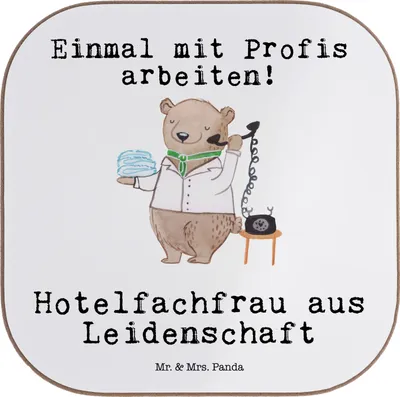 Produktbild von Mr. & Mrs. Panda Untersetzer für Gläser Hotelfachfrau Leidenschaft - Weiß - Geschenk, unterleger, Coaster, Spruch, Lustig, Tischschoner, Witzig, Holzuntersetzer