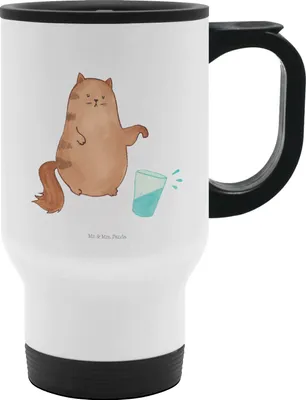 Produktbild von Mr. & Mrs. Panda Edelstahlbecher Katze Wasserglas - Weiß - Geschenk, Cat, Lustig, Thermobecher, kaffeebecher mit deckel, Für Tee, edelstahl, Katzen, To Go, thermosbecher