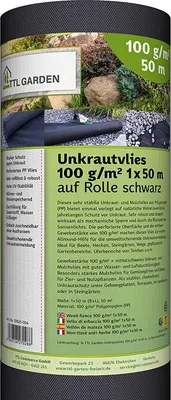 Produktbild von TTL GARDEN Unkrautvlies 50m² 1x50m Schwarz 100g/m² Gartenvlies Mulchvlies Folie gegen Unkraut PP-Vlies