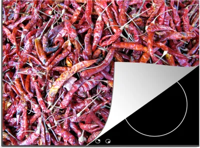 Produktbild von KitchenYeah© Herdabdeckplatte Rote Cayennepfeffer auf einem Haufen , 71x52cm, Küche Deko, Glaskeramikkochfeld Herdabdeckung, Abdeckplatte fùr Kochfeld