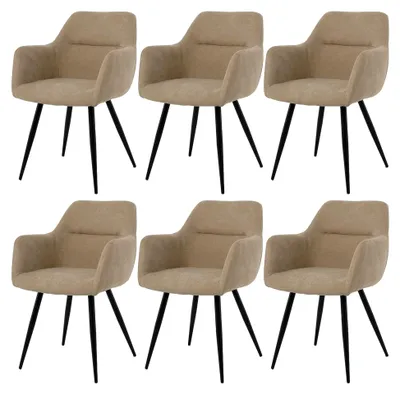 Produktbild von Esszimmerstühle 6er Set Beige – Polsterstühle aus Leinenstoff mit Armlehnen und Ergonomischer Rückenlehne – Bequeme Küchenstühle mit Weichem Bezug und Robusten Metallbeinen für Esszimmer und Wohnzimmer