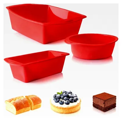 Produktbild von 3-teiliges Set Silikonbackformen, Silikonformen für Kuchen, Antihaft-Silikonformen für Brot und Gebäck (Rot)