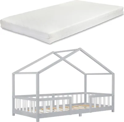 Obrázek produktu pro Dětská postel 'Treviolo' s matrací a ochranou proti pádu 90x200cm Světle šedá / bílá