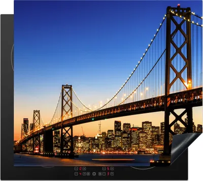 Produktbild von KitchenYeah© Herdabdeckplatte Brücke - San Francisco - Skyline , 57x51cm, Küche Deko, Glaskeramikkochfeld Herdabdeckung, Abdeckplatte fùr Kochfeld