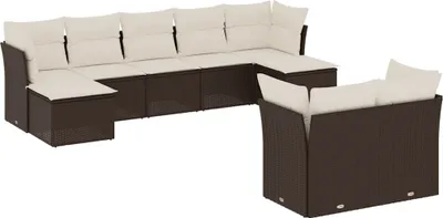 Produktbild von vidaXL 9-tlg. Garten-Sofagarnitur mit Kissen Braun Poly Rattan