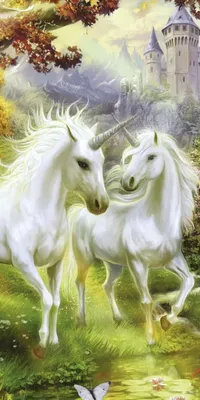 Produktbild von Badetuch Strandtuch Duschtuch Einhorn weißes Pferd im Märchenwald - 70 x 140 cm