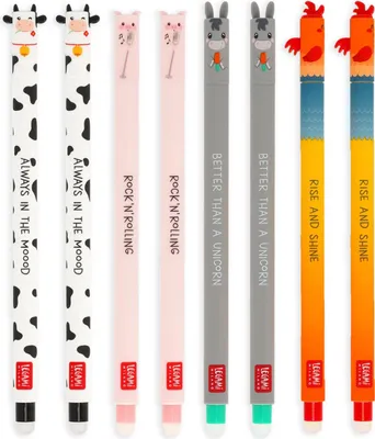Produktbild von LEGAMI Set mit 8 löschbaren Gelstiften von Farm Sweet Farm mit radierbarer thermoempfindlicher Tinte, schwarz, rosa, grün, rot, löschen ohne das Papier zu verbrauchen, 0,7 mm Spitze