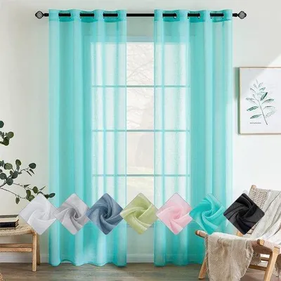 Immagine prodotto di Tende trasparenti Unyqoos®, set da 2 pezzi – 140 x 215 cm, color turchese, 100% poliestere, con passanti, ideali per camera da letto e soggiorno