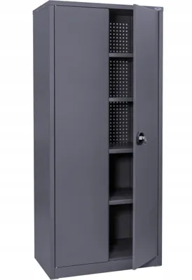 Zdjęcie produktu dla Szafa narzędziowa 180x80x50cm Nośność 400kg 4 półki Zamykana Metalowa Perforowana Dwudrzwiowa/ Warsztatowa Garażowa Stalowa SI-15 Grafitowa