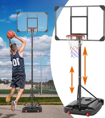 Image de Panier de basket XINZI pour extérieur/intérieur – Panier métallique réglable en hauteur (1,5-2,6 m) avec roulettes, PVC/acier robuste, idéal pour les enfants et les adultes