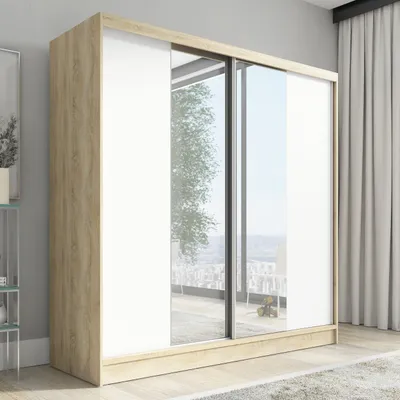 Produktbild von Schwebetürenschrank, 2-türig Schrank mit Spiegel  DUO 200 (Weiß, Schwarz, Somona)