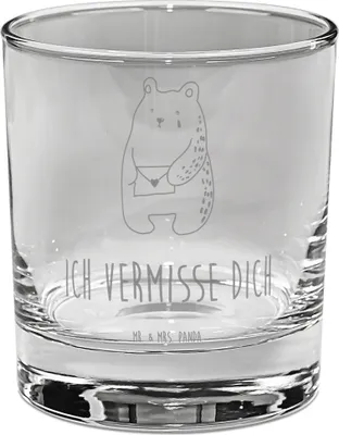 Produktbild von Mr. & Mrs. Panda Glas Bär Vermissen - Transparent - Geschenk, Tumbler, Verreist, Freund, Teddybär, Reise, Freundin, für Gin, Liebeskummer, Cocktailglas, Ginglas, gravur