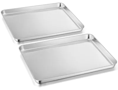 Image de Plaque de cuisson en acier inoxydable - Rectangulaire - Lot de 2 - 26,5 x 20,4 x 2,5 cm