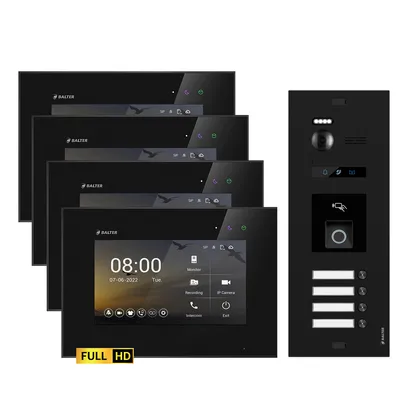 Produktbild von BALTER EVO HD Schwarz Video Türsprechanlage Fingerprint Set 4 Teilnehmer 4x7" Monitor Schwarz