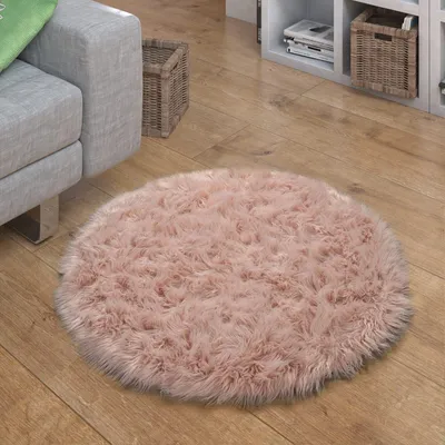 Produktbild von Hochflor Teppich Shaggy waschmaschinenwaschbar Einfarbig Schlafzimmer schmutzabweisend Rosa Rund 120D | 100% Polyester | Florhöhe: 60 mm