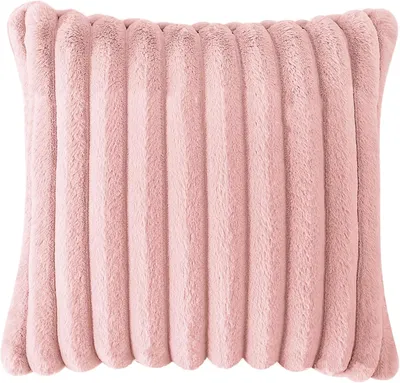 Produktbild von Kissenbezug, 45 x 45 cm, Kunstfell, Plüsch, dekorativer Kissenbezug, Plüsch-Kissenbezug, einfarbig, gestreift, für Sofa, Schlafzimmer, Wohnzimmer, Zuhause (rosa)