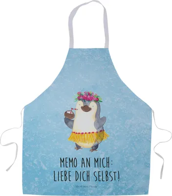 Produktbild von Mr. & Mrs. Panda Backschürze Pinguin Kokosnuss - Eisblau - Geschenk, Kochschürze, Küchenschürze, Urlaub, Küchenzubehör, Grillmeister-Schürze, Hawaii, Grillschürze