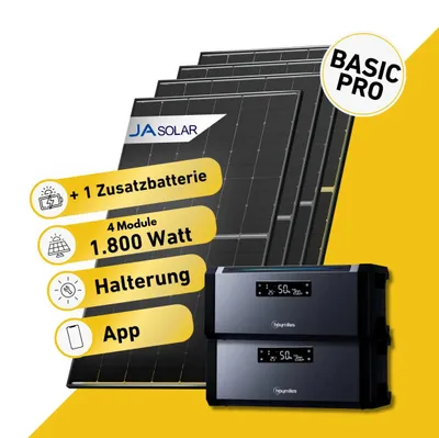 Produktbild von Balkonstrom Balkonkraftwerk 1820W Solaranlage mit Speicher | 1xZusatzspeicher | 2xSolarmodul Bifazial | Hoymiles HiBattery 1920 AC