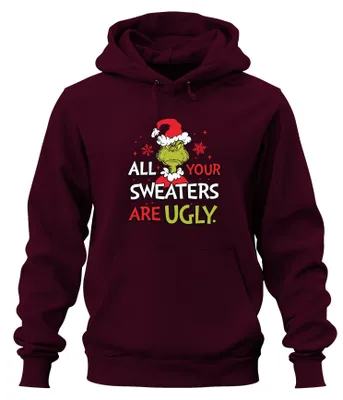 Immagine prodotto di Grinch All Your Sweaters Are Ugly Christmas Funny Gift Felpa con cappuccio Unisex, Borgogna, L