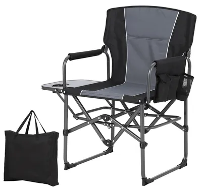 Produktbild von Regiestuhl faltbar Campingstuhl mit Seitentasche Aluminium Stahl Schwarz Grau 81 x 50 x 92 cm