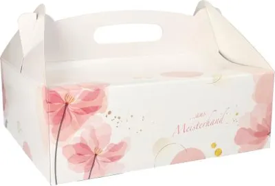 Produktbild von Gebäck-Kartons, Pappe eckig 26 cm x 22 cm x 9 cm rosé mit Tragegriff