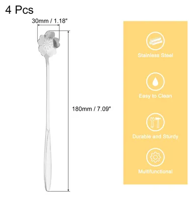 Produktbild von 4Stk Edelstahl Blume L?ffel 7" Lang Handgriff Kirschblš¹te Teel?ffel Eisl?ffel Kaffee L?ffel fš¹r Cocktail Rš¹hren Mixen Silber