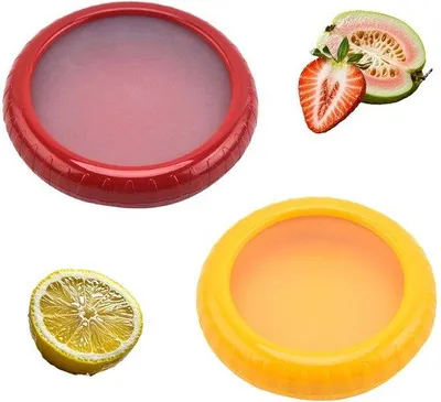 Immagine prodotto di Contenitori in silicone da 2 scomparti per frutta e verdura, contenitori ermetici per frutta e verdura fresca, adatti al frigorifero e al congelatore (contenitori per limoni e pomodori)