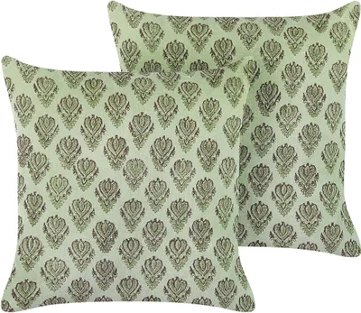 Obrázek produktu pro BELIANI Sada 2 dekorativních polštářů Zelený samet a bavlna 45 x 45 cm s květinovým vzorem Doplňky dekorace Boho