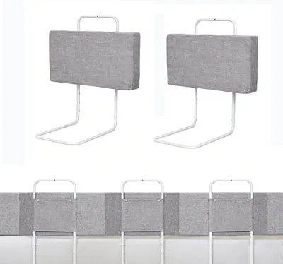 Produktbild von Vigevee 2x Bettgitter 60cm Grau, Bettschutzgitter Set, 5-Loch höhenverstellbar, Rausfallschutz Kinderbettgitter für Babybett & Familienbett