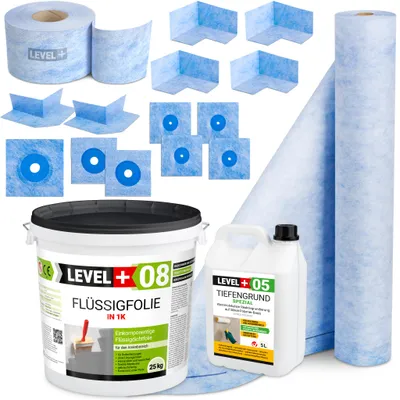 Produktbild von Mega DichtSet Flüssigfolie 25Kg Dichtbahn Ecke Dichtband für Bad Dusche HQ SET52