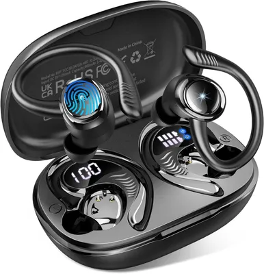 Imagen del producto de Auriculares deportivos Bluetooth, graves 6D, tipo intraaural, inalámbricos, color negro