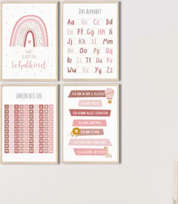 Produktbild von MeinBaby123® Lernposter | 4er Set A4 | Alphabet ABC, Zahlen rosa