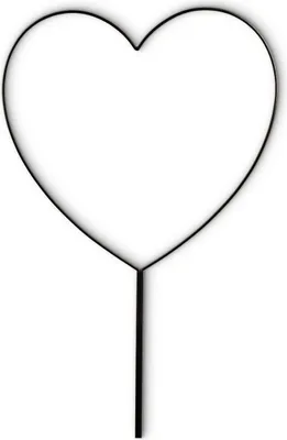 A black metal heart-shaped garden stake on a white background.