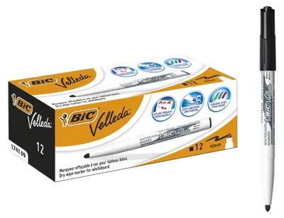Produktbild von BIC Velleda 1741, 12 Stück(e), Schwarz, Rundspitze, Schwarz, Weiß, Kunststoff, Rund