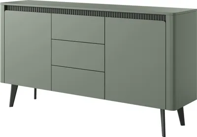 Productafbeelding van Commode: Drie lades, twee deuren, kleur: nevelgroen, zwarte poten