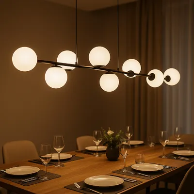 Produktbild von MasterLED Pendelleuchte Bali 8-flammig E27 – Hängelampe 120 cm Schwarz – Deckenlampe für Wohnzimmer & Esszimmer