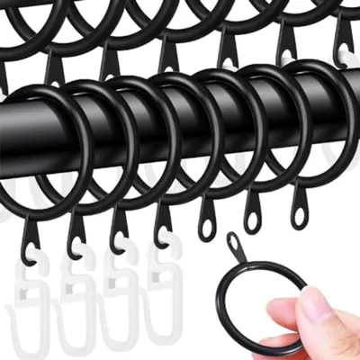 Produktbild von PromoHome® 50 Stück Gardinenringe mit Haken – Metall und Kunststoff, 30 mm, Schwarz