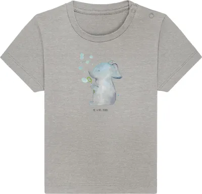 Produktbild von Mr. & Mrs. Panda Babyshirt Elefant Seifenblasen 24. - 36. Monat - Heather Grey - Geschenk, Liebesspruch, Liebe, Baby Baumwollshirt, Organic Shirt, T-Shirt, Dickhäuter