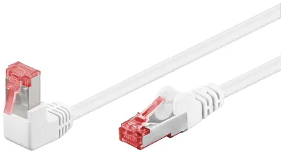 Image de Goobay 51553 CAT 6 câble patch 1x coudé à 90°, S/FTP (PiMF), blanc, 5 m conducteur cuivre (CU), gaine de câble sans halogène (LSZH), ergot d'arrêt en haut