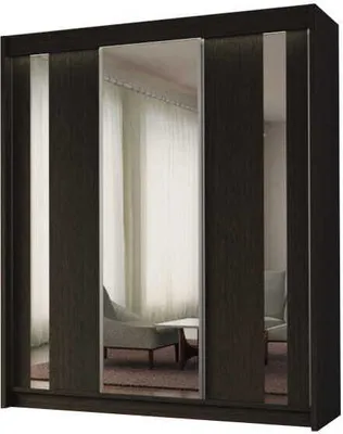Produktbild von AGMAT Schwebetürenschrank Anzio, Kleiderschrank mit 3 Türen und 2 Schubladen, Moderne Garderobe in Farbe: Schwarz, Schrank in Größe: 180 x 216 x 61 cm