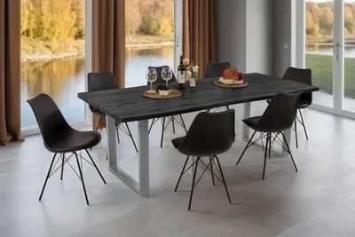 Produktbild von Esstisch Baumkante Holz-Optik Grau 220 x 100 U-Gestell silber JOSY, KI-generiertes Bild