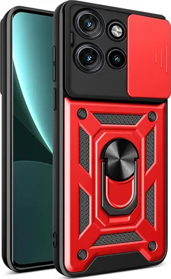 Obrázek produktu pro Pouzdro pro Motorola Edge 50 Neo, TPU Nárazník Silikonové Pouzdro s Kroužkem Stojánek, Ochrana Kamery Červený
