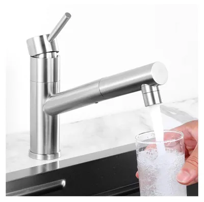 Produktbild von Küchenarmatur mit ausziehbarem Schlauch und 2 Strahlarten, 150° drehbar, Einhandmischer aus Edelstahl, gebürstet