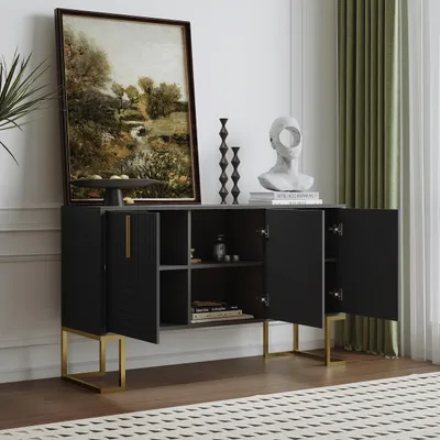 Image de OKWISH Buffet 3 Portes avec Étagères Réglables, Meuble de Rangement Design pour Cuisine et Salle à Manger - 138x40x80.5 cm, Noir