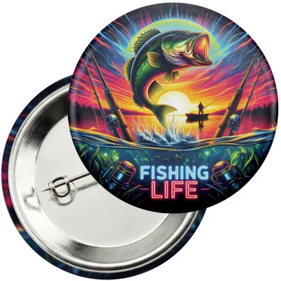 Produktbild von Anstecker Button 59mm - Angel Muster Angler Angelrute Fan Fisch